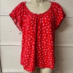 LOFT Red and Pink Polka Dot Blouse
